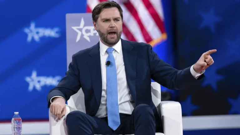 Senator JD Vance speaking on U.S. reliance on China during a press conference