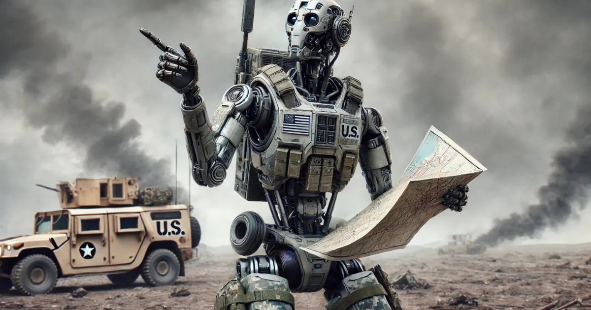 AI-powered drone interface with military personnel in a battlefield control room