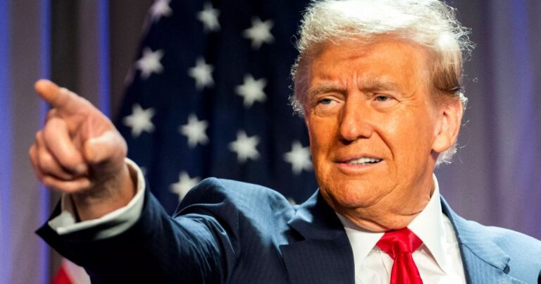 Donald Trump at a press conference highlighting his transition from business to politics